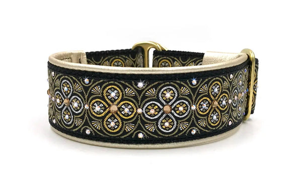 Black and Gold Toulon black and gold champagne fleur medallion European-crystal limited slip dog collar by Fuzzywumpets.