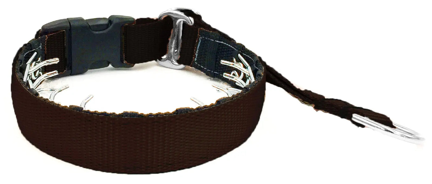 Solid dark brown fleece-lined hidden prong / private trainer dog collar by Fuzzywumpets.