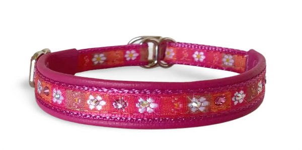 He Loves Me pink peach and white daisy European-crystal limited slip dog collar by Fuzzywumpets.