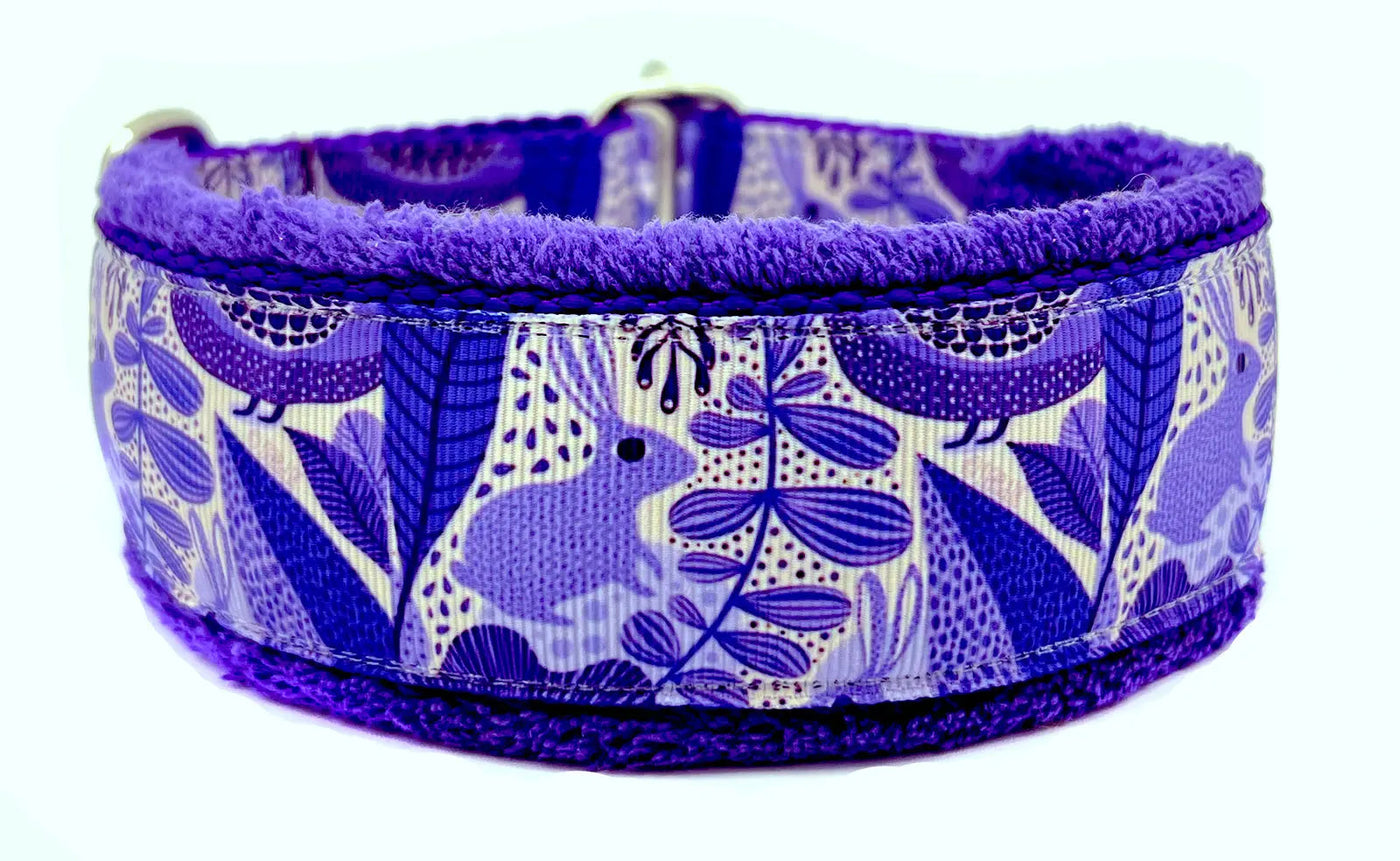 1.5" Modern Bunnies Everyday Limited Slip Collar for dogs, Royal Blue leather lining, handmade in the USA by Fuzzywumpets.