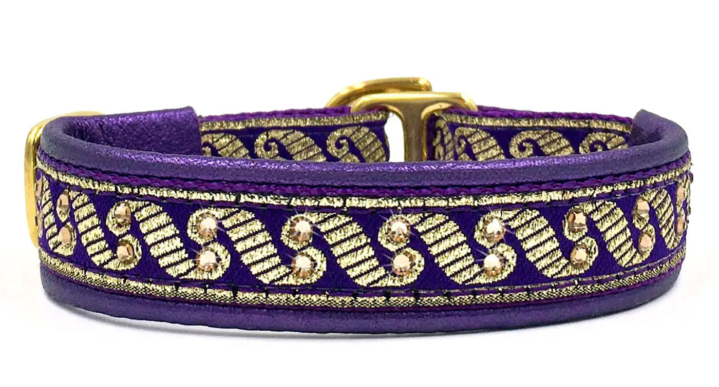 Purple Regency purple and gold wave scroll European-crystal limited slip dog collar by Fuzzywumpets.