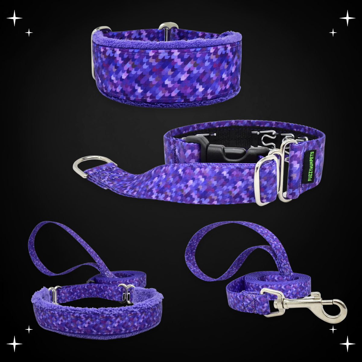 Modern Houndstooth limited slip collar, private trainer, walking lead and snap leash